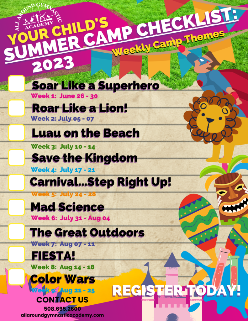 Summer Camp Themes Checklist 2023 All Around Gymnastic Academy